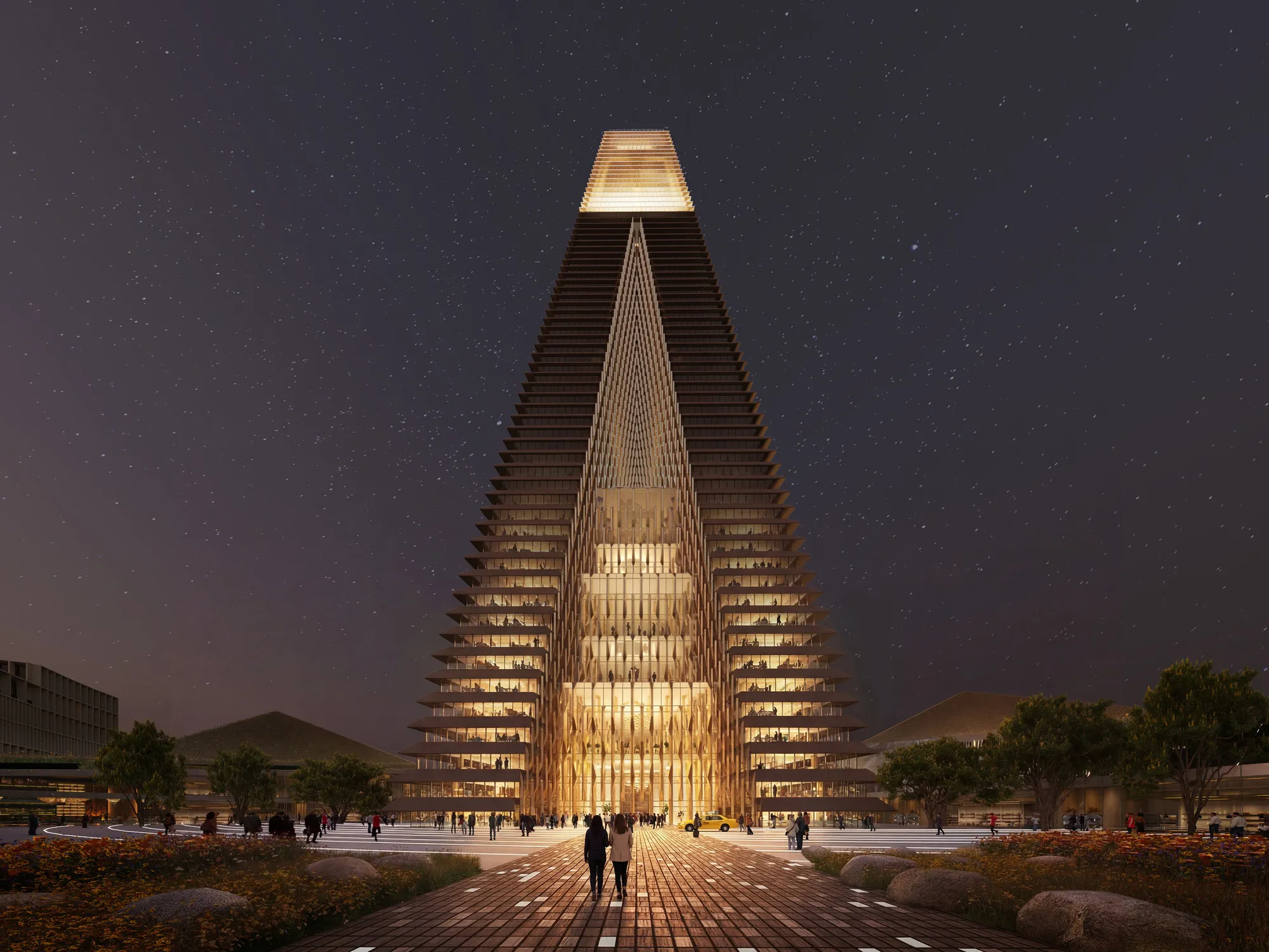 SOM Shapes a 272-Metre Tower Complex in Kazakhstan's New City of Alatau as a Built Mountain Range