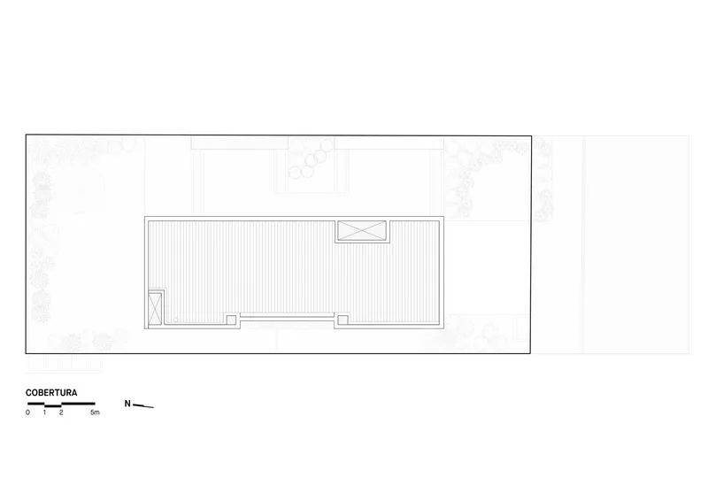 Roof plan drawing showing slatted deck surface and skylight opening with adjacent garden area
