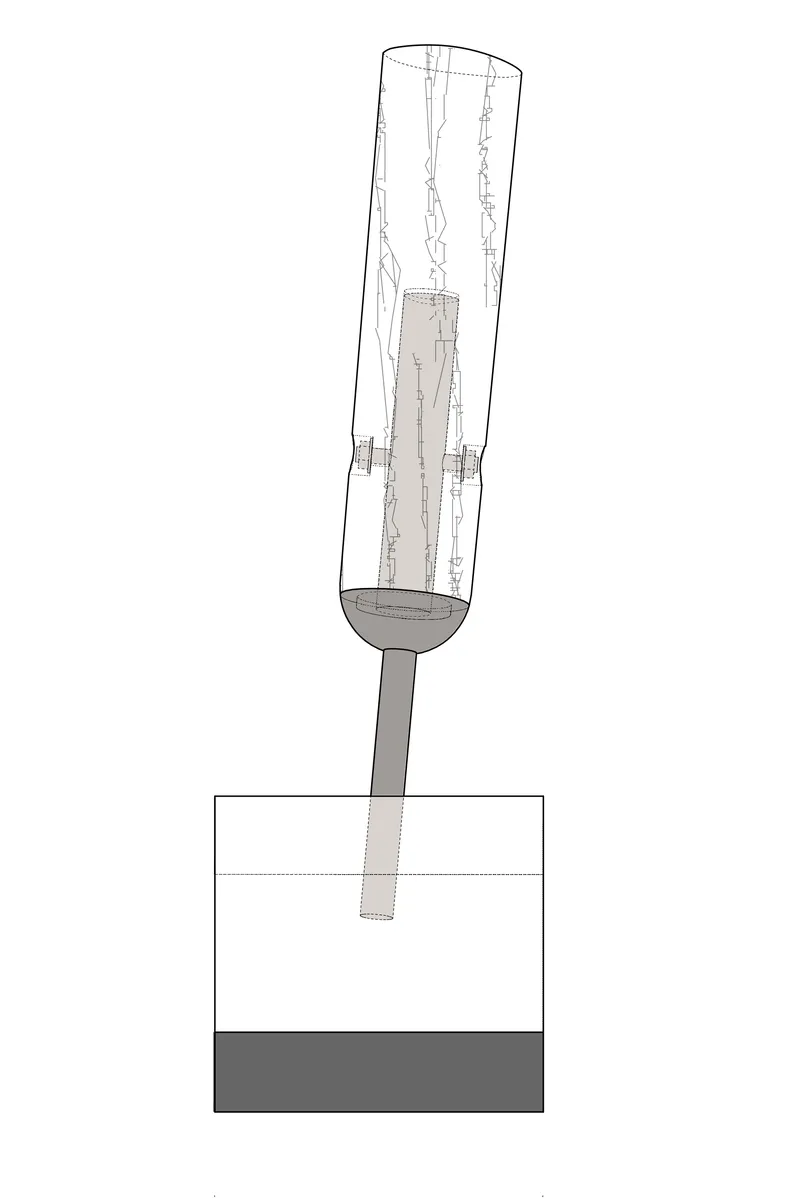 Elevation section showing cylindrical column embedded in foundation with internal bracing elements