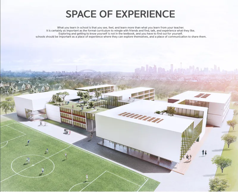 A community-centered educational architecture proposal that transforms schools into open environments for interaction, collaboration, and experiential learning.
