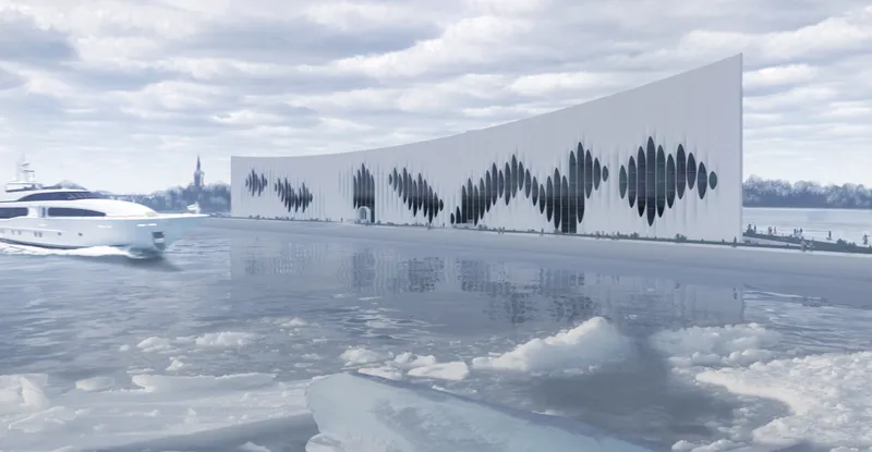 Waterfront façade translating sound waves into architecture