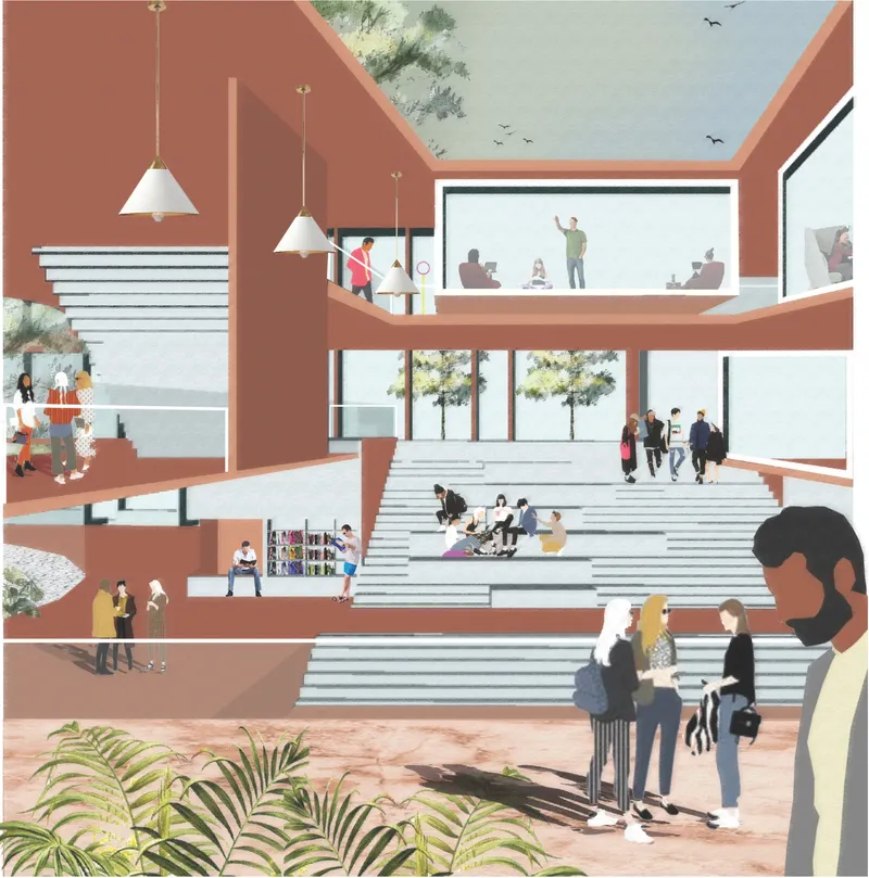 The central atrium transforms circulation into a vibrant social and collaborative learning experience.