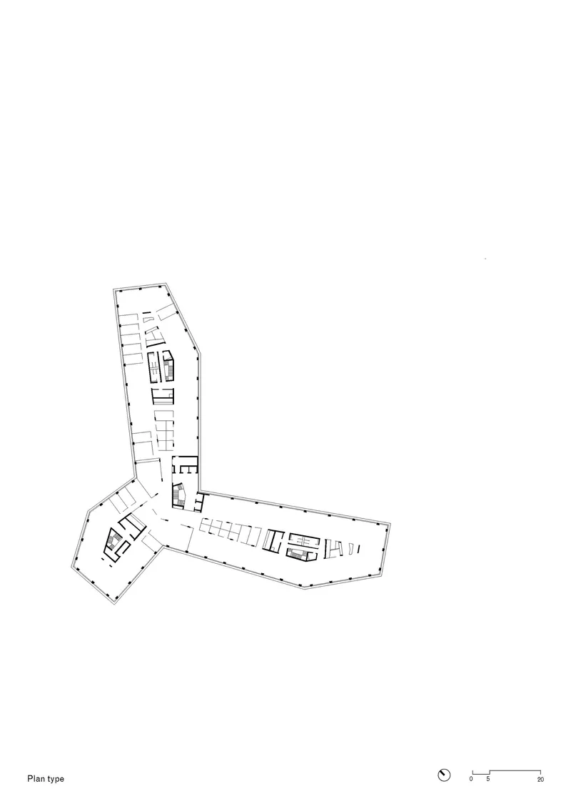 Typical floor plan drawing showing the Y-shaped layout with three arms extending from a central hub