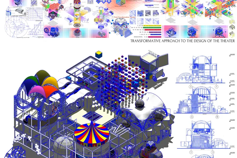 Transformative architectural composition merging performance, mobility, and kinetic urban theater systems.