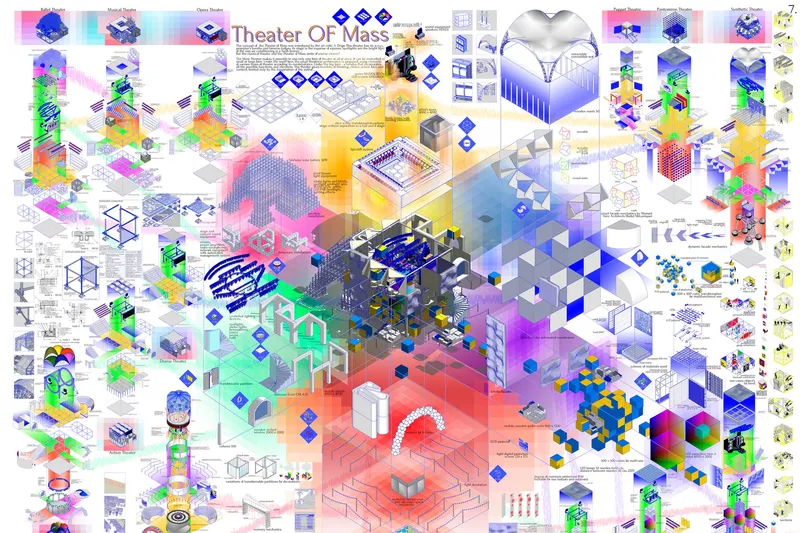 Large-scale visualization of the Theater of Mass showcasing immersive modular entertainment environments.
