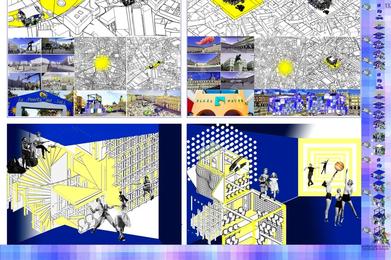 Urban intervention studies demonstrating how mobile theater activates public plazas and cultural gathering spaces.