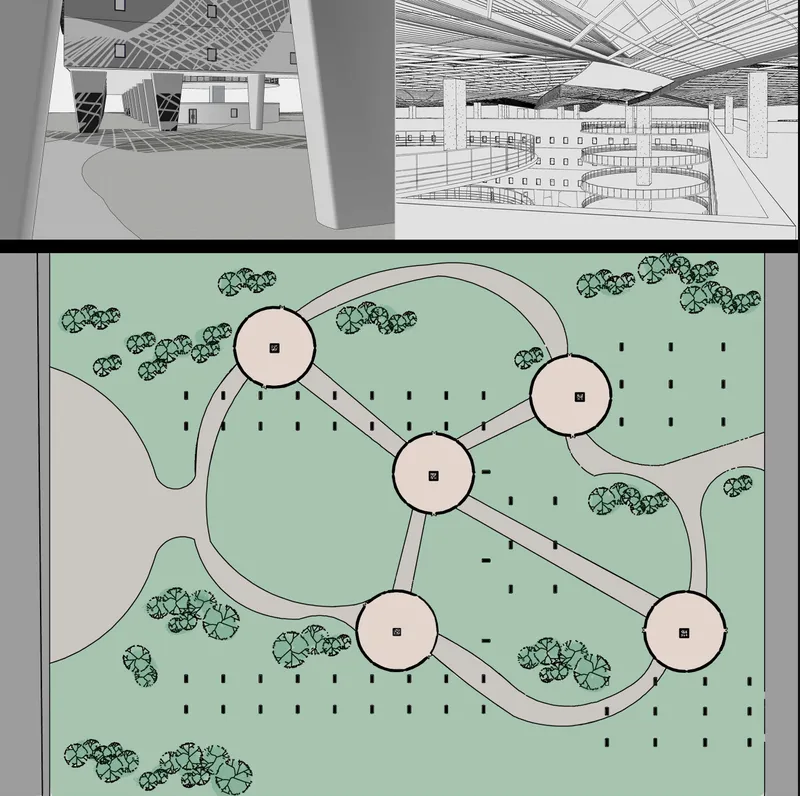 Networked campus layout linking circular learning nodes and pathways