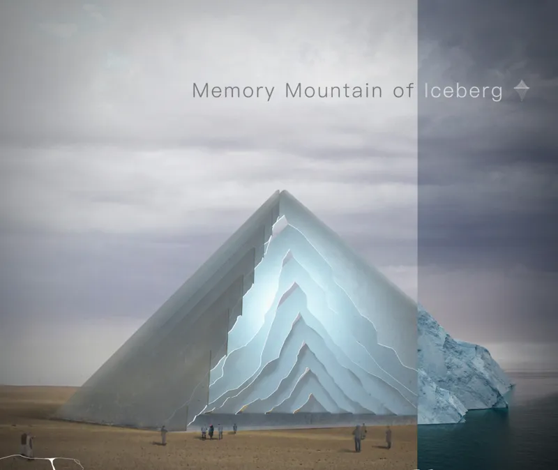 Monumental pyramid in the desert revealing the hidden presence of a melting iceberg