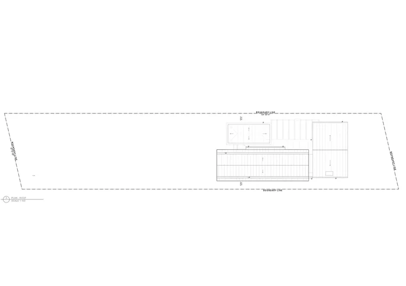 Roof plan drawing showing the curved canopy and deck layout with pool below