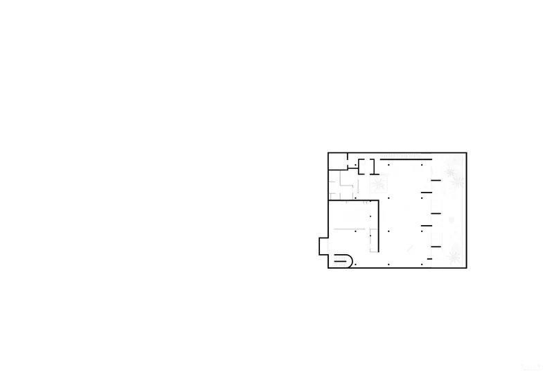 Floor plan drawing showing a single level with several interior rooms