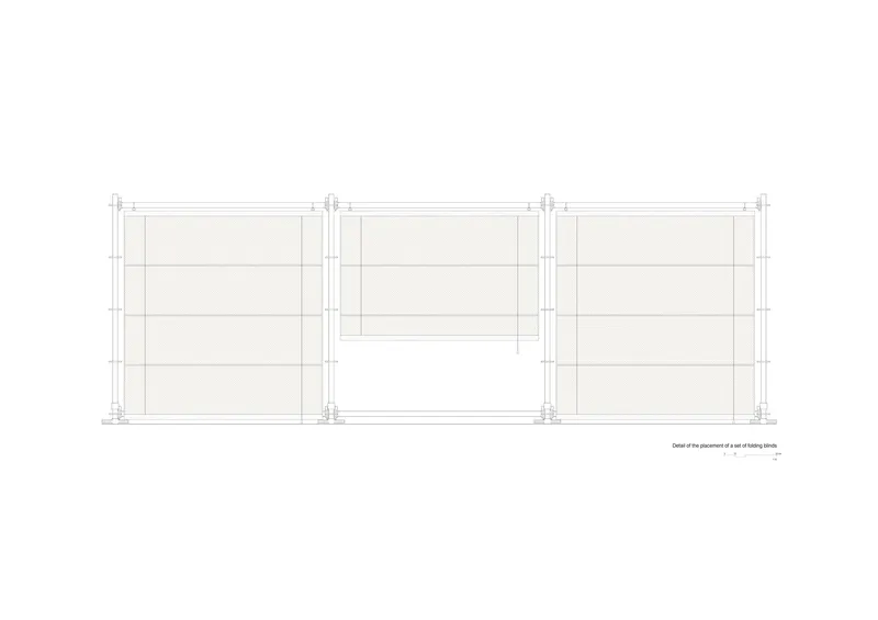 Elevation drawing of a modular wall system with horizontal paneling and vertical framing elements
