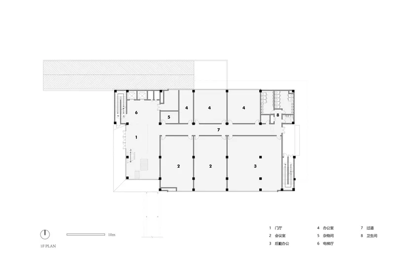First floor plan revealing a series of interconnected rooms with staircases and a terrace area
