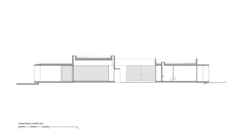 Section drawing showing the varied roof heights and interior spatial relationships