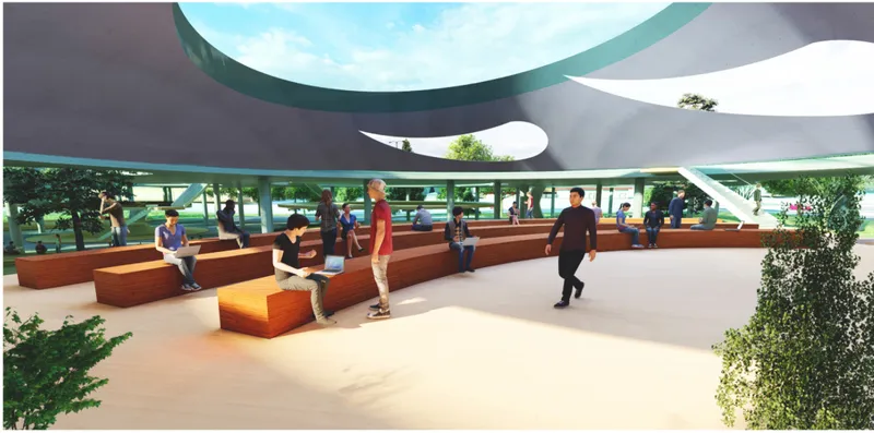 Flexible communal interiors that support discussion, independent work, and adaptive learning modes.