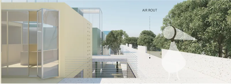 Elevated air routes blur boundaries between indoor and outdoor learning spaces.