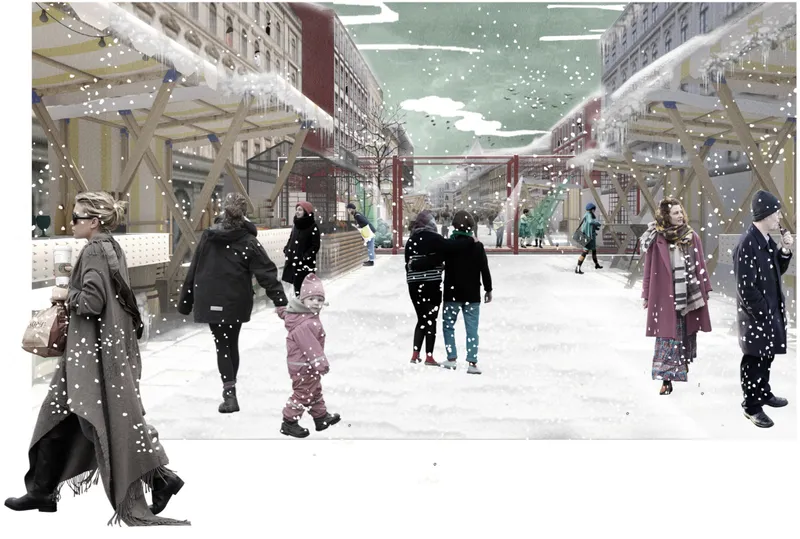 Modular street framework transforms everyday movement into an immersive performance corridor