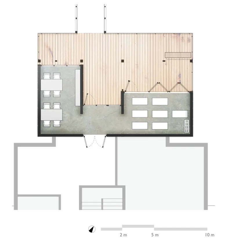 Modular floor plan supports multi-use programs from education to social activities.