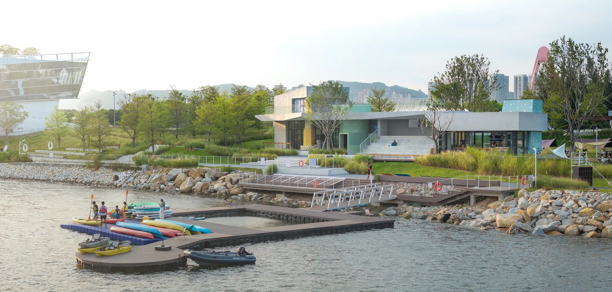 Studio 10 Scatters Colorful Sports Pavilions Across a Volcanic Island Waterfront in Fujian