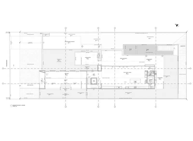Floor plan drawing depicting interconnected pavilions organized around courtyards and terraces