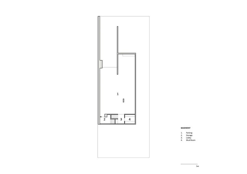 Basement floor plan showing parking area with storage and utility rooms