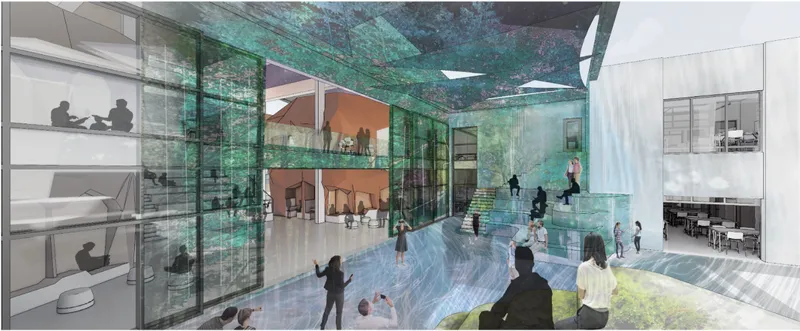 Immersive digital learning environment blending architecture, technology, and spatial experience for enhanced engagement.