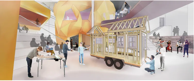 Hands-on maker space within parametric educational architecture promoting creativity, construction, and experiential learning.
