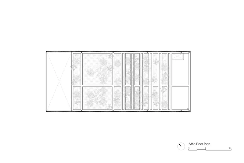 Attic floor plan drawing illustrating rooftop terraces and timber decking zones