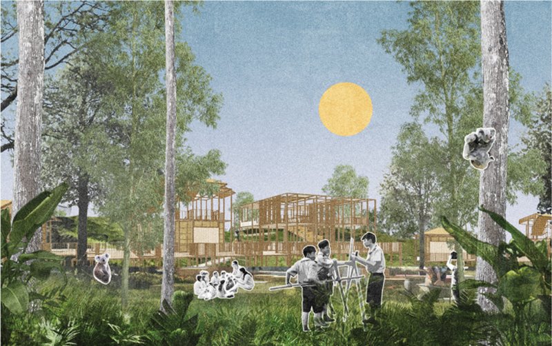 Children and community members engage with conservation in a landscape designed for coexistence and ecological stewardship.