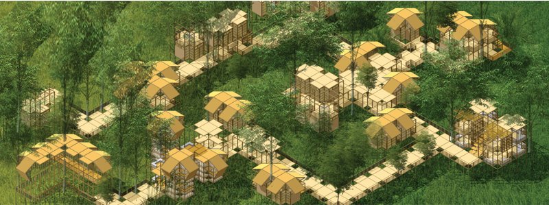 A network of adaptable modules woven through eucalyptus woodland, connecting people, wildlife, and nature.