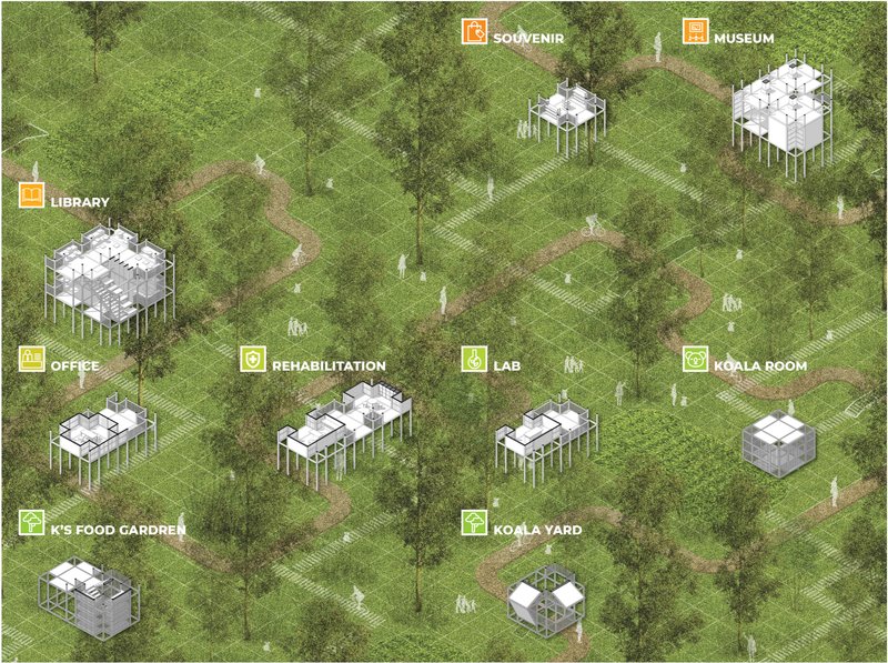 Specialized facilities for research, rehabilitation, learning, and conservation are integrated into the evolving landscape.