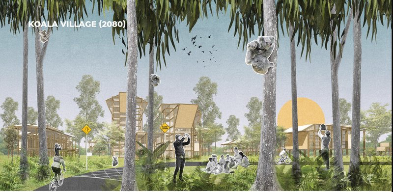A mature ecosystem where sustainable architecture and thriving wildlife habitats form a harmonious shared future.