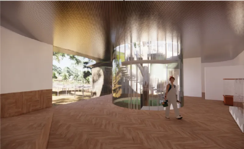 Immersive museum interior designed around natural light, movement, and environmental storytelling.