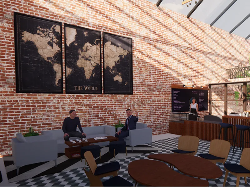 Comfortable lounge seating and warm material tones create a welcoming atmosphere inspired by Vienna's historic coffee house culture.
