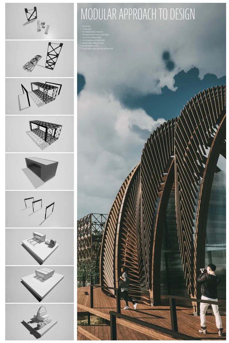 Prefabricated modules and engineered timber structures create a flexible, redeployable wildlife rehabilitation center.