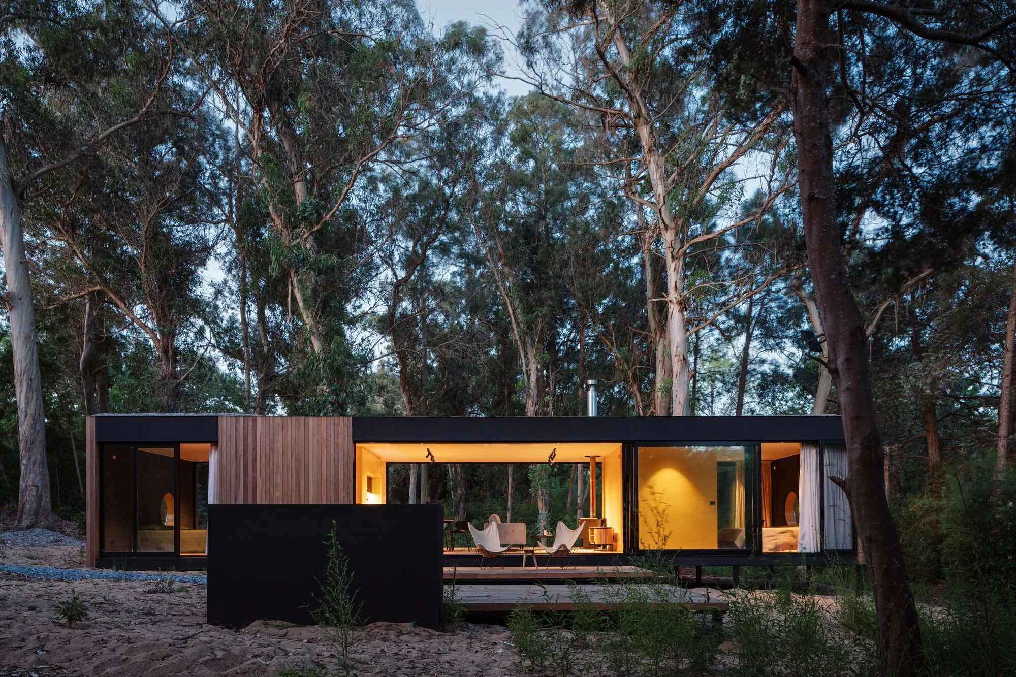 iHouse estudio Tucks a Prefabricated Steel Pavilion into a Uruguayan Eucalyptus Forest