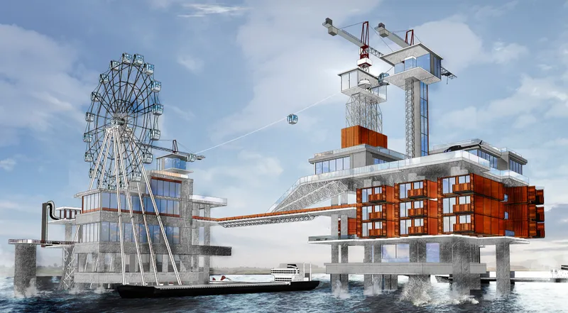 A floating entertainment and research hub connects architecture, tourism, and marine innovation.
