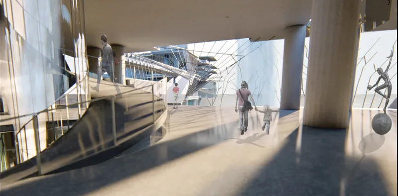 Visitors move through open galleries where ocean views, art, and architecture merge into a seamless cultural experience.