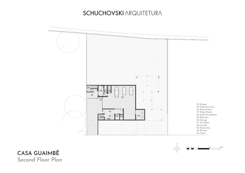 Second floor plan drawing showing compact service spaces and stair arrangement