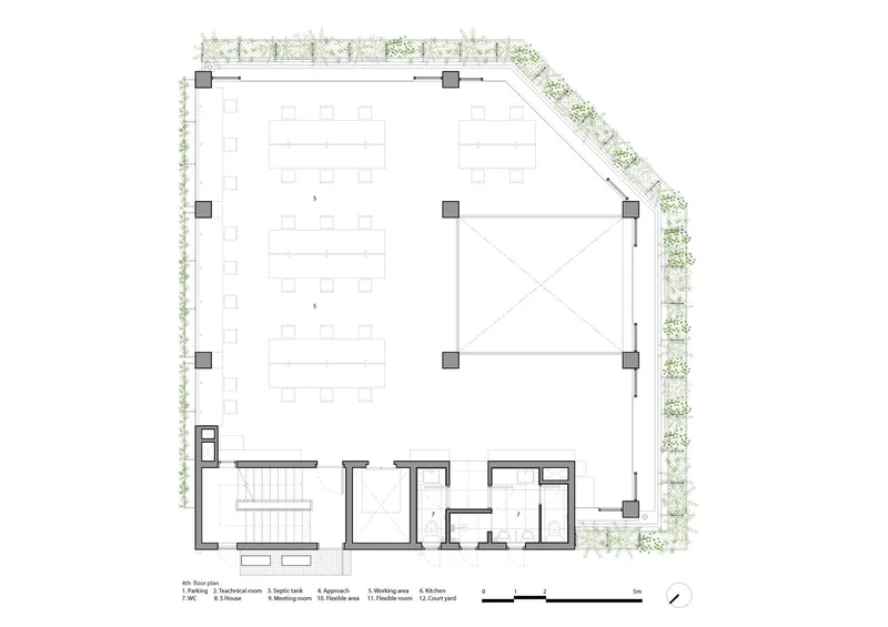 Third floor plan drawing with open office areas flanking a central atrium void