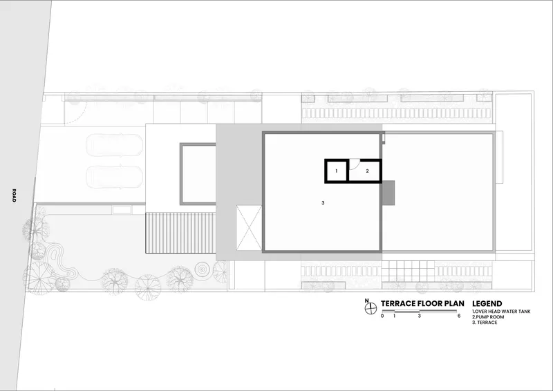 Terrace floor plan drawing showing an open terrace with water tank and minimal enclosures