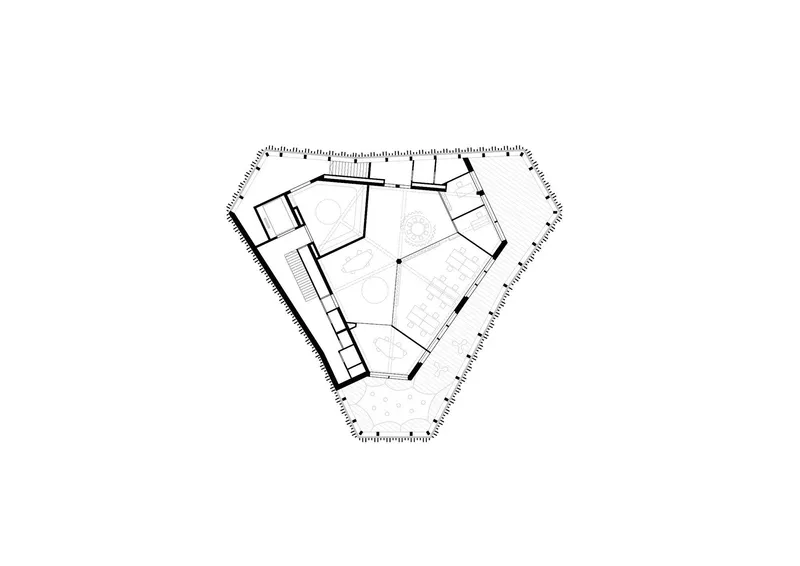 Upper floor plan drawing with additional room partitions and central open space