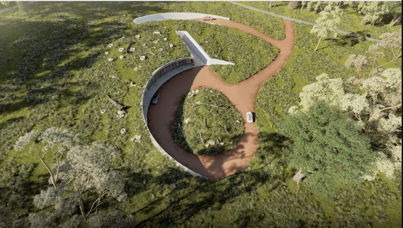 Organic architecture emerges from the landscape through a nature-inspired rehabilitation center for koala conservation.