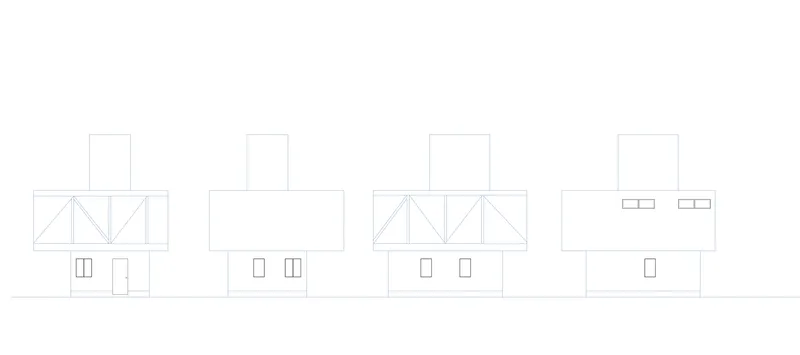 Elevation drawing showing four variations of the facade with different window and chimney configurations