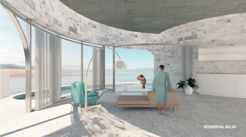 Residential villas overlook the Adriatic Sea, blending sustainable living with immersive offshore architecture.