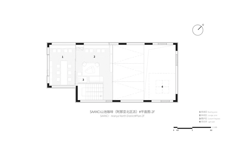 Second floor plan drawing showing bedroom spaces with a central staircase and bathroom