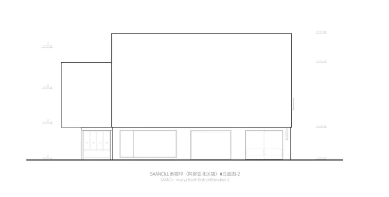 North elevation drawing showing a minimal facade with four ground-level openings