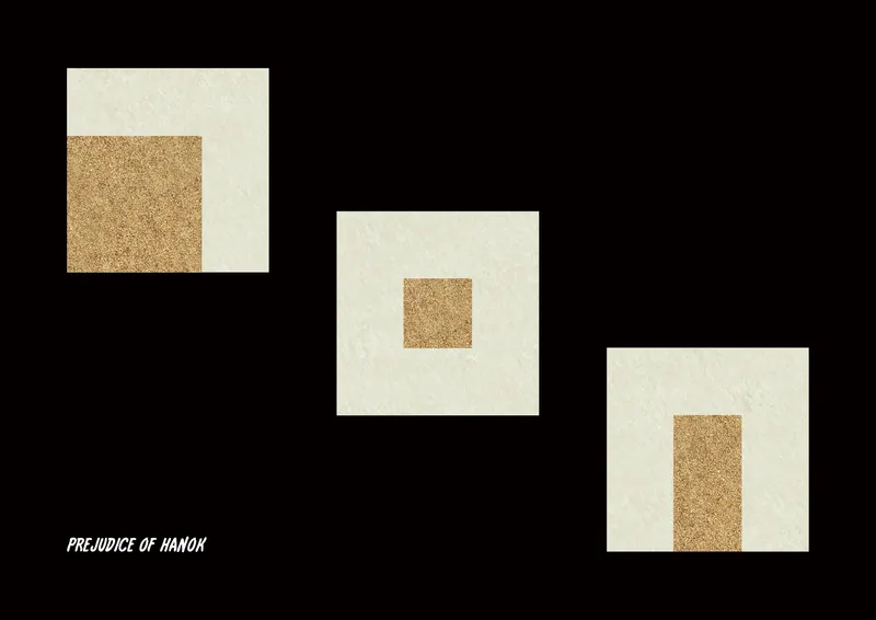 Material board showing three white tiles with cork or aggregate inset panels in varying sizes against black background