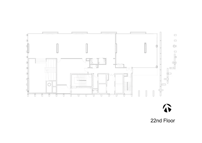 Twenty-second floor plan drawing showing open office spaces with central circulation core and meeting rooms