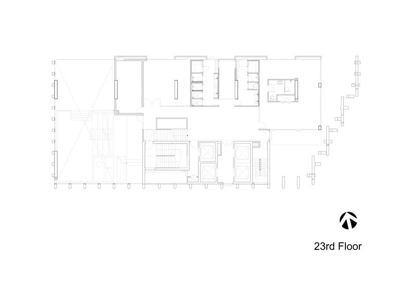 Twenty-third floor plan drawing showing office layout with central stair void and perimeter columns