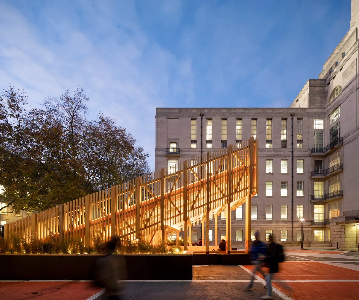 BDP Transforms a Barren London Car Park into a Glowing Timber Staircase to Nowhere and Everywhere